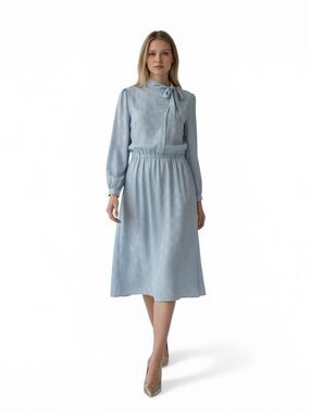 Vintage Lanvin Paris NY Jaquard Bow Neck
Midi Dress 70’s 80’s designer(no belt)